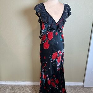 Free People Black Maxi Dress with Red Floral Design